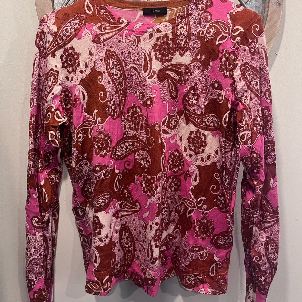 J. Crew Pink & Brown Paisley Long-Sleeve sweather
